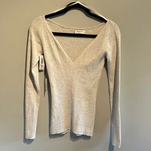 Babaton Light Beige V-Neck Sweater